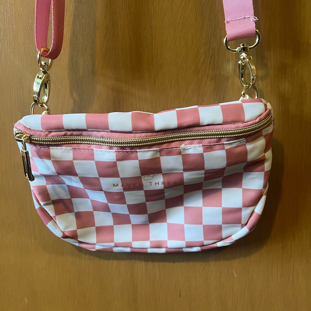 Pink checkered small crossbody bag